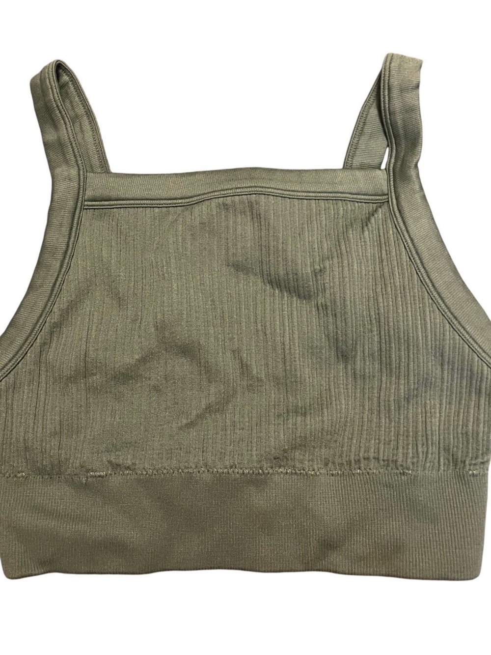 aerie Olive Green Ribbed Square-Neck Crop Tank